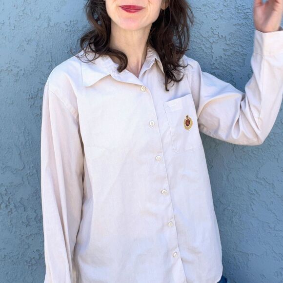 90s Liz Claiborne Button Cotton Shirt in Size Meidum with Crest 80s Preppy - Picture 1 of 10